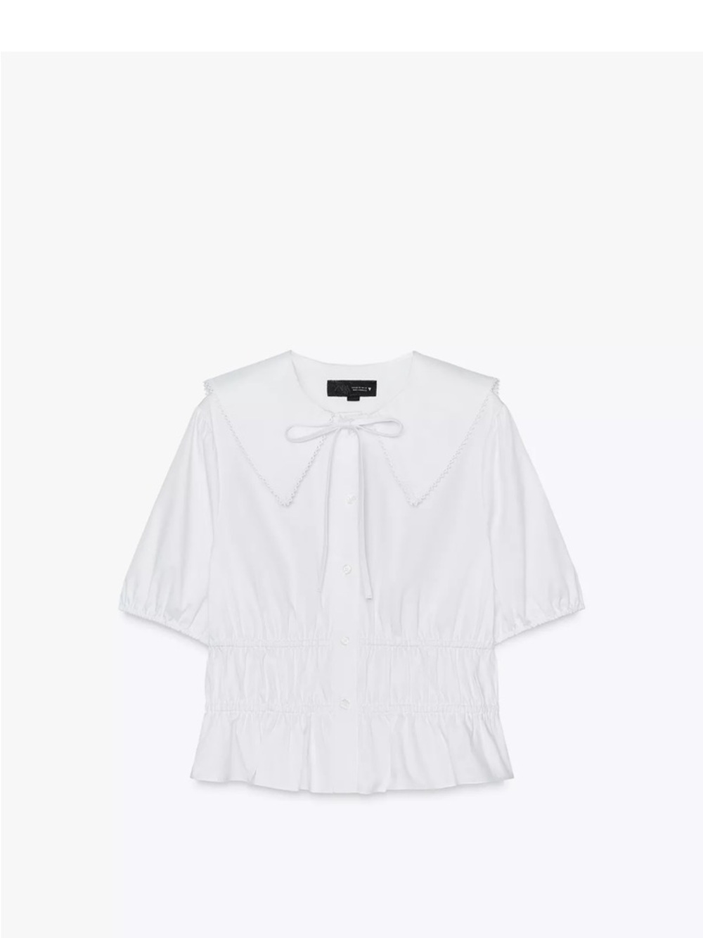 Zara White Cotton Tie-Neck Peplum Blouse